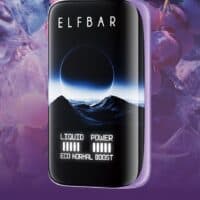 Vape device with grape ice flavor surrounded by grapes and ice cubes, perfect for vape enthusiasts.