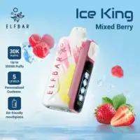 Ice King vape device with mixed berry flavor, featuring colorful branding and digital display.