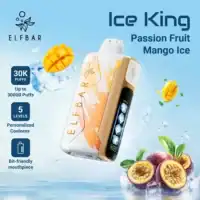 Mango passion fruit vape device, ice king vape flavor, ELF BAR vape with mango and passion fruit, flavored vape with cool menthol finish, portable vape with personalized coolness.