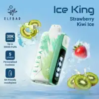 Vape device with kiwi and strawberry flavor, showcasing Ice King features.