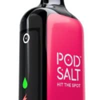 Pod salt disposable vape device in black and pink with "Hit the Spot" label.