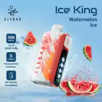 Rich Watermelon Ice flavor vaporizer device, ELFBAR Ice King, with 30,000 puffs and customizable coolness.