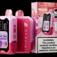 Pink RIFAB vaporizer device with digital screen and packaging.