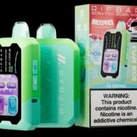 RIFBAR disposable vape device, sour apple flavor, compact design, nicotine warning.