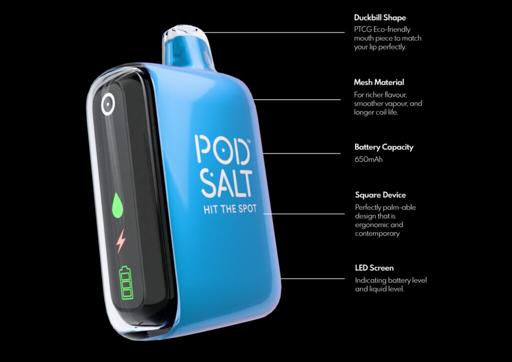 PodSalt 15K Vape Dubai Vape with premium British salt nicotine, mesh coil, and Type-C charging – best disposable vape Dubai from vapein10min.com