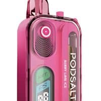 Pink Vape Device with Digital Display and Aluminum Tube, close-up shot, for vaping and e-cigarette enthusiasts.