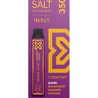 Vape Pod Salt e-liquid for Nexus 3500 vape device in purple and yellow packaging.