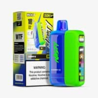 Vape device and packaging for Blueberry Ice flavor, highlighting its colorful design and vaping technology.