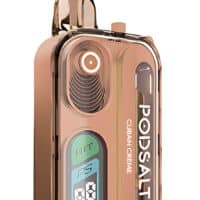Rose gold portable vaporizer with digital display and adjustable temperature control.