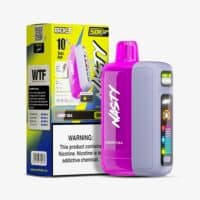 Battery-powered vaping device with colorful LED indicators and cherry cola flavor.