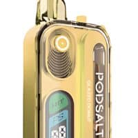 Gold vaporizer device for vaping with digital display and adjustable settings, portable vape gadget.