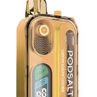 Golden disposable vape with digital display, LED indicator, and mouthpiece, perfect for vaping enthusiasts.