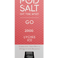 Vape product packaging with lychee ice flavor for e-cigarettes.