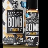 SaltNicLabs Mango Bomb Juul-compatible vape juice, 25ml, premium salt nicotine e-liquid for vaping.