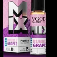 Vape salt nicotine e-liquid bottle with Bubble Grapes flavor, VGOD SaltNic Labs Mx series, 30ml.