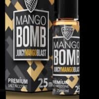 SaltNicLabs Mango Bomb Juicy Mango Blast nicotine vape liquid in 25ml bottle for vaping enthusiasts.