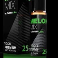 Melon Mix vape nicotine liquid bottle with packaging for vaping e-liquid product.