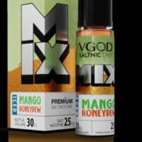 V God Salt Nic Labs Mango Honeydew vape juice for flavor and nicotine satisfaction.