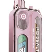 Pink portable vape mod with digital display and adjustable settings, designed for cigarette alternative use.