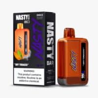 Vape Nasty Bar disposable e-cigarette with digital display, orange sleek design for nicotine vaping.