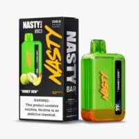 Nasty bar honey dew vape device and packaging with digital display, nicotine vape flavor, e-cigarette, and nicotine vapor.