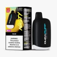 Disposbale vape device with 50mg/mL nicotine, black and white, portable vape for nicotine puffs.