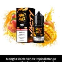 Mango Peach vape juice e-liquid bottle with tropical fruit flavors and vibrant packaging.