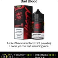 Blackcurrant and mint flavored vape juice with nicotine, provides a cool and sweet vaping experience.