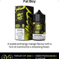 Green mango flavored nicotine vape juice for vaping enthusiasts.