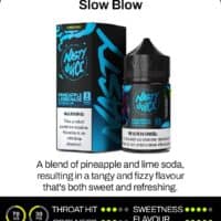 Pineapple lemonade vape juice bottle with black packaging and blue logo, slow blow flavor, 3mg nicotine strength.