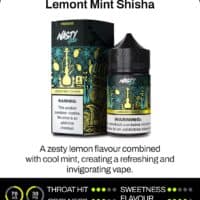 Lemon mint shisha vape juice with cool mint flavor packaging for vaping enjoyment.