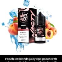 Peach ice vape juice with peach flavor, menthol cooling for refreshing vapor.
