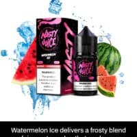 Watermelon Ice flavored vape juice for a refreshing, juicy watermelon and icy menthol experience.