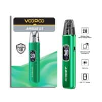 Vapoo Argus G3 vape device with 1500mAh battery and OLED display, Green color, Steady flavor, and V2 cartridge compatibility.