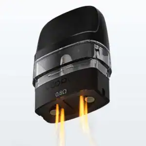 Vape pod system with dual firing ports and sleek black design for vaping enthusiasts, featuring adjustable airflow and high nicotine delivery.