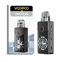 Vapoc Vinci E120 vaping device with digital display, sleek black design, and adjustable airflow.