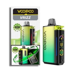 VapePod VRIZZ compact vaping device with colorful design and digital controls.